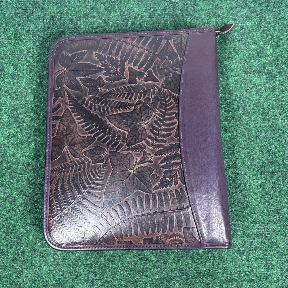 Vtg Franklin Quest Planner Leather Classic Binder Zip Black Brown Leaves